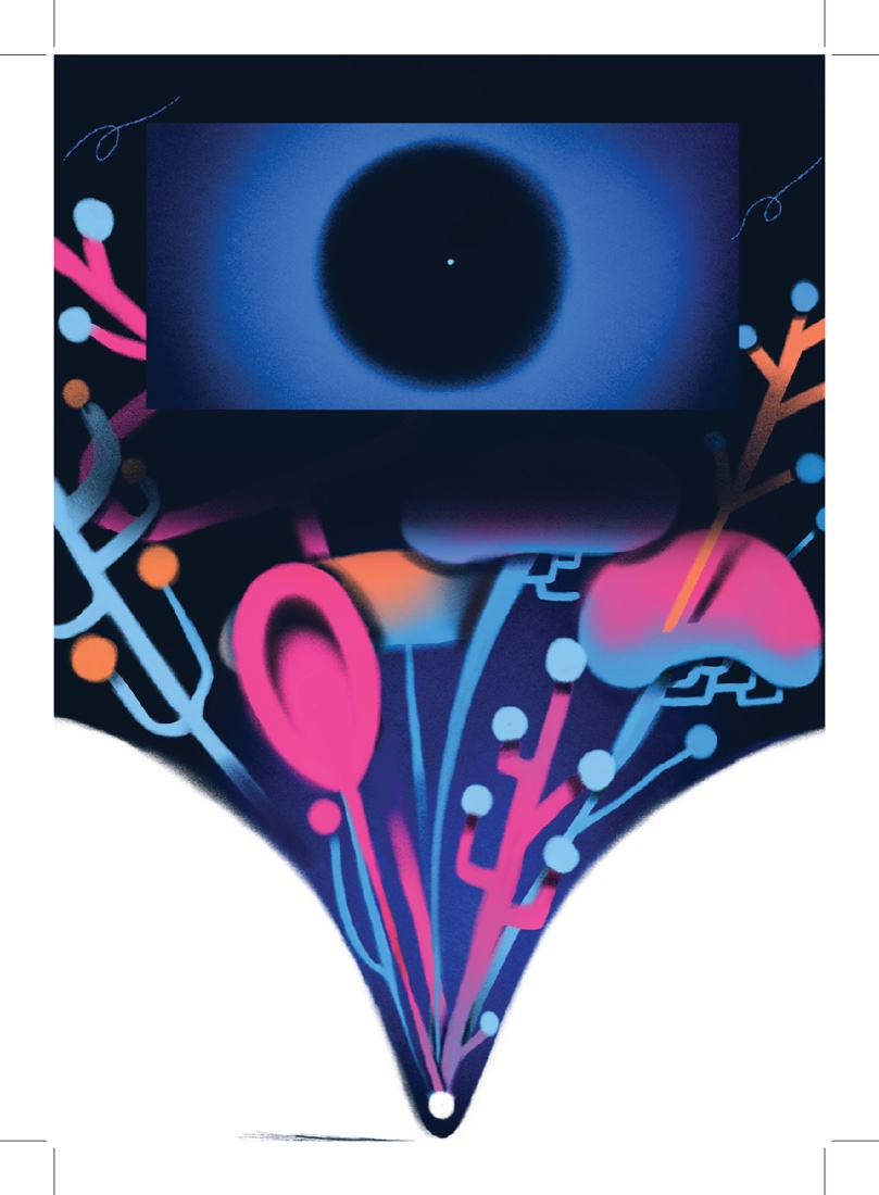 Abstract illustration of a black hole forming, art by Leonor Silva